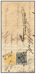 1853, národní rakouská černožlutá frankatura, výstřižek