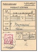 1945, podací lístek, znárodněné razítko